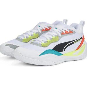 PUMA Playmaker Pro Shoes Men's Size 12 Reflective Hi-Viz White Fiery Coral EUC